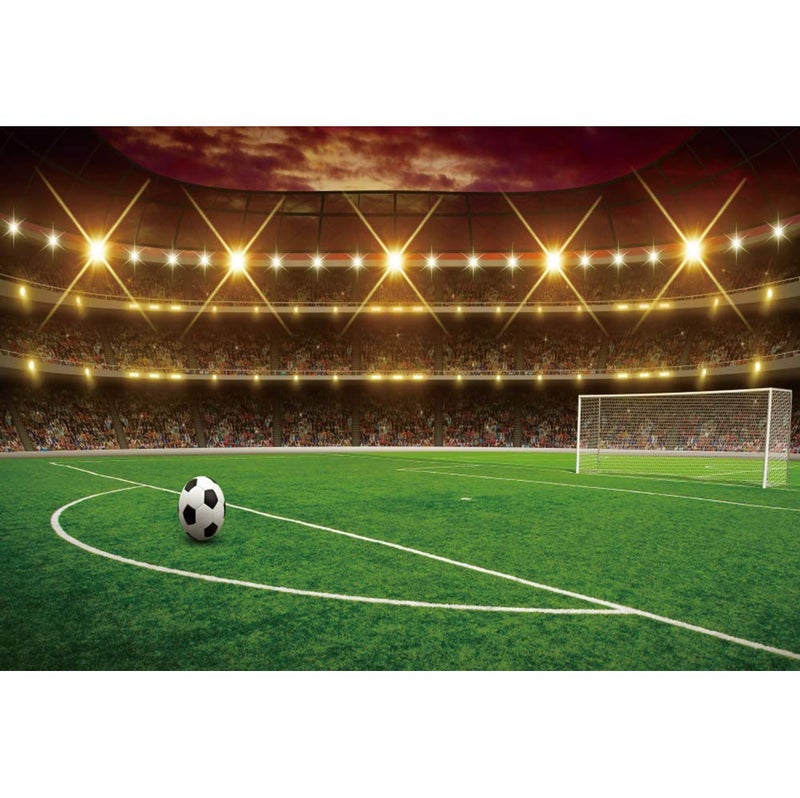 DORCEV 8x6ft Football Stadium Photography Backdrop - Green Glass Football Field Spotlight Lights for Sports, Game, Party & Birthday Party Background - Image 1